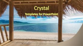  Presentation with hut - Cool new slides with bamboo hut on beach backdrop and a tawny brown colored foreground