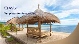  Presentation with hut - Theme having bamboo hut on beach background and a sky blue colored foreground