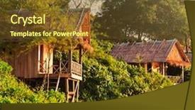  Presentation with bamboo - Presentation theme featuring bamboo-huts-on-tropical-island background and a tawny brown colored foreground