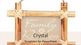  Presentation with family photo - Presentation theme with bamboo photo frame with text family reunion isolated on white background and a coral colored foreground