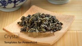  Presentation with organic tea - PPT theme having bamboo-plate-with-chinese-ti background and a gold colored foreground