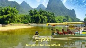  Presentation with rafting - PPT theme consisting of bamboo rafting in li river background and a tawny brown colored foreground