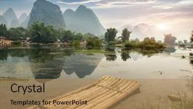  Presentation with rafting - Theme enhanced with bamboo rafting on river yangshou background and a coral colored foreground