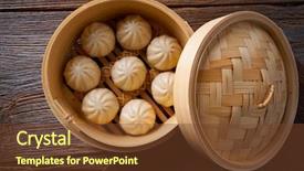  Presentation with asian bamboo - Slide deck having bamboo steamer asian food background and a tawny brown colored foreground
