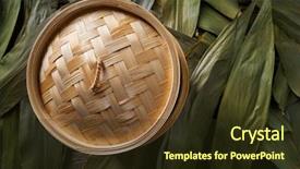  Presentation with asian bamboo - Beautiful slides featuring asian kitchen bamboo steamer for steam cooking recipes on leafs backdrop and a wine colored foreground