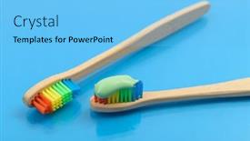  Presentation with water bamboo - Audience pleasing PPT theme consisting of bamboo-toothbrush-with-green-toothpaste backdrop and a light blue colored foreground