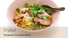  Presentation with thai food - Beautiful presentation theme featuring bami-haeng-mu-daeng-egg backdrop and a yellow colored foreground