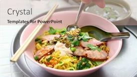  Presentation with thai food - Colorful presentation theme enhanced with bami-haeng-mu-daeng-egg backdrop and a coral colored foreground