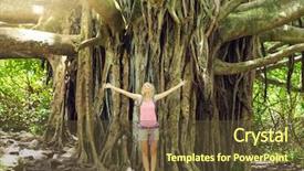  Presentation with banyan tree - PPT theme featuring bamyan - attractive young woman having fun background and a tawny brown colored foreground