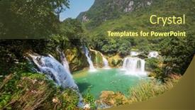  Presentation with waterfall - Presentation theme consisting of ban-gioc-detian-waterfall background and a tawny brown colored foreground