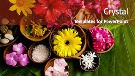 Presentation with flower pedals - Colorful PPT layouts enhanced with banana blossom - tropical flower spa set backdrop and a tawny brown colored foreground