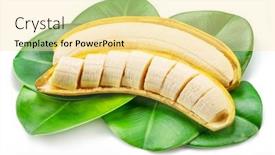  Presentation with green leaves - PPT theme having banana-cuts-in-banana-peel background and a blonde colored foreground