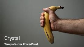  Presentation with food banana - Audience pleasing slides consisting of banana-in-a-male-hand backdrop and a dark gray colored foreground