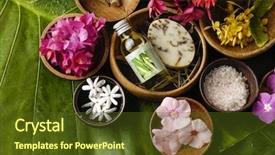  Presentation with food in banana leaf - Audience pleasing presentation design consisting of banana leaf background- tropical spa backdrop and a tawny brown colored foreground