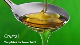  Presentation with falling spoon - Beautiful presentation theme featuring banana leaf macro close up shot - honey falling on a spoon backdrop and a forest green colored foreground