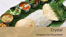  Presentation with meals - Beautiful PPT theme featuring banana leaf traditional south india backdrop and a coral colored foreground