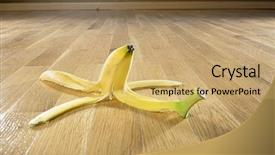  Presentation with banana - Theme with banana peel on parquet floor background and a yellow colored foreground