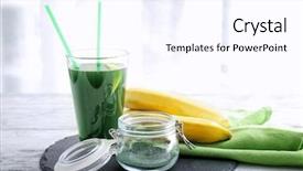  Presentation with spirulina - Cool new PPT theme with banana powder - glass of fresh spirulina drink backdrop and a pink colored foreground