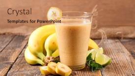  Presentation with fruit banana - Beautiful PPT theme featuring banana-smoothie-fruit-juice backdrop and a coral colored foreground