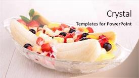  Presentation with fresh fruits salad on white - PPT theme consisting of banana split - fresh fruits salad background and a  colored foreground