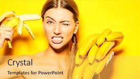  Presentation with healthy eating - Beautiful PPT theme featuring bananas tropical fruits summer backdrop and a yellow colored foreground