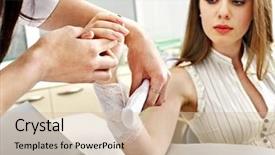  Presentation with bandaging - Audience pleasing slide set consisting of band aid - bandaging hand patient in hospital backdrop and a soft green colored foreground