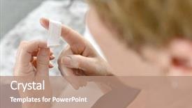  Presentation with plaster - Colorful presentation theme enhanced with band aid - senior woman putting a plaster backdrop and a coral colored foreground