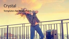  Presentation with band - Amazing presentation design having band girl singing karaoke outdoor backdrop and a coral colored foreground