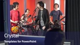  Presentation with recording studio - Colorful PPT layouts enhanced with band in recording studio technician backdrop and a navy blue colored foreground