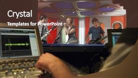  Presentation with recording studio - Presentation design featuring band in recording studio background and a tawny brown colored foreground