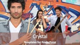  Presentation with band - Colorful PPT theme enhanced with music city - band next to grafitti wall backdrop and a red colored foreground