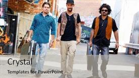  Presentation with band - Beautiful slide set featuring band of musicians walkimg backdrop and a light gray colored foreground