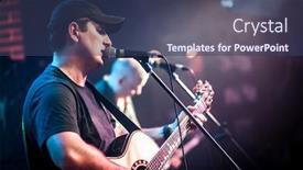  Presentation with lighting effects - PPT theme featuring band performs on stage rock music concert warning - authentic shooting with high iso in challenging lighting conditions a little bit grain and blurred motion effects background and a ocean colored foreground