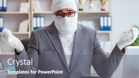  Presentation with working - Slide deck consisting of bandaged-businessman-worker-working background and a gray colored foreground