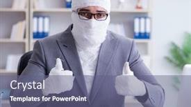  Presentation with working - Audience pleasing slide deck consisting of bandaged-businessman-worker-working backdrop and a ocean colored foreground