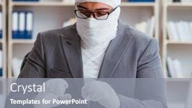  Presentation with working - Presentation design enhanced with bandaged-businessman-worker-working background and a gray colored foreground