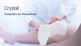  Presentation with bandaging - PPT theme having bandages - doctor bandaging patient knee background and a sky blue colored foreground