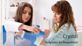  Presentation with bandaging - Amazing presentation design having bandages - female doctor traumatologist bandaging female backdrop and a light gray colored foreground