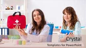  Presentation with bandaging - Amazing presentation theme having bandages - female doctor traumatologist bandaging female backdrop and a coral colored foreground
