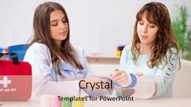  Presentation with bandaging - Presentation design enhanced with bandages - female doctor traumatologist bandaging female background and a lemonade colored foreground