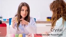  Presentation with bandaging - Audience pleasing theme consisting of bandages - female doctor traumatologist bandaging female backdrop and a lemonade colored foreground