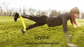  Presentation with sporty - Presentation theme having banded - image of sporty handicapped woman background and a gold colored foreground