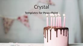  Presentation with pink birthday - Theme consisting of banderitas - birthday cake with pink candles background and a light gray colored foreground