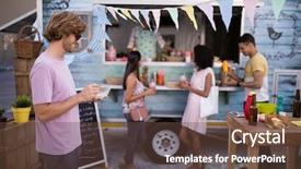  Presentation with food truck - Cool new slides with banderitas - customers having snacks from food backdrop and a tawny brown colored foreground