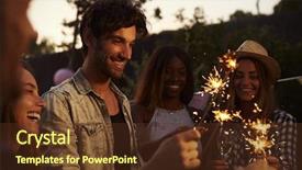  Presentation with outdoor party - PPT theme consisting of banderitas - group of friends with sparklers background and a tawny brown colored foreground