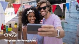  Presentation with food truck - Amazing slides having banderitas - happy couple taking selfie backdrop and a tawny brown colored foreground