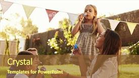  Presentation with children parents - Audience pleasing presentation theme consisting of banderitas - parents blowing bubbles with children backdrop and a tawny brown colored foreground