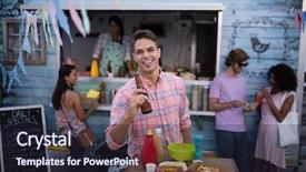  Presentation with beer bottle - Slide deck consisting of banderitas - portrait of happy man holding background and a wine colored foreground