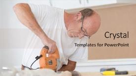  Presentation with carpenter - Beautiful theme featuring bandsaw metal tool - carpenter using an electric saw backdrop and a coral colored foreground