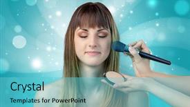  Presentation with real woman hair texture human - Amazing theme having banging - graceful brunette woman getting ready backdrop and a  colored foreground